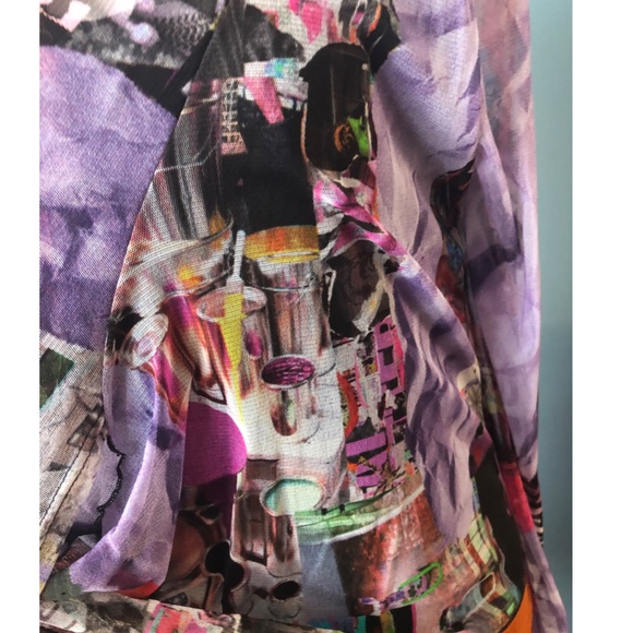 Simon Chang black and printed mesh overlay long sleeve dress EUC - Picture 4 of 16